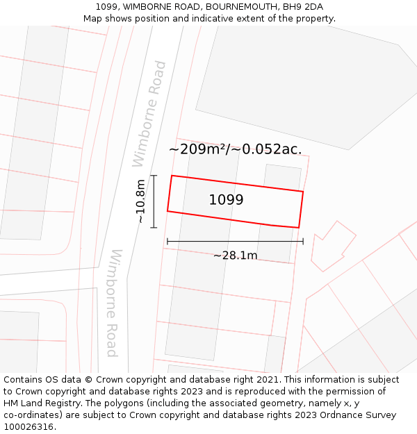 1099, WIMBORNE ROAD, BOURNEMOUTH, BH9 2DA: Plot and title map