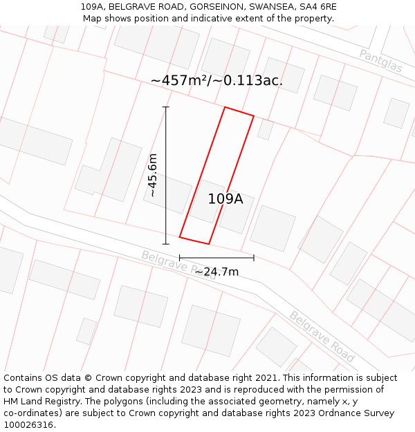 109A, BELGRAVE ROAD, GORSEINON, SWANSEA, SA4 6RE: Plot and title map