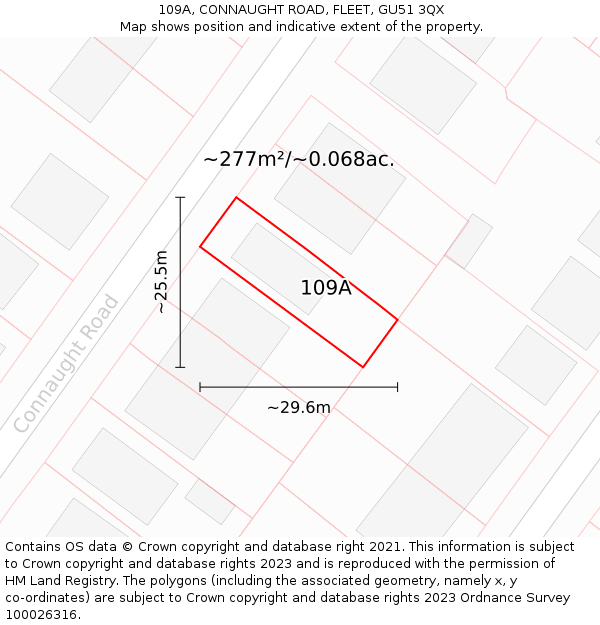 109A, CONNAUGHT ROAD, FLEET, GU51 3QX: Plot and title map