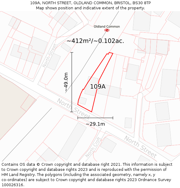 109A, NORTH STREET, OLDLAND COMMON, BRISTOL, BS30 8TP: Plot and title map