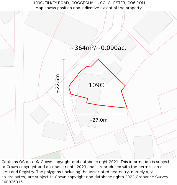 109C, TILKEY ROAD, COGGESHALL, COLCHESTER, CO6 1QN: Plot and title map