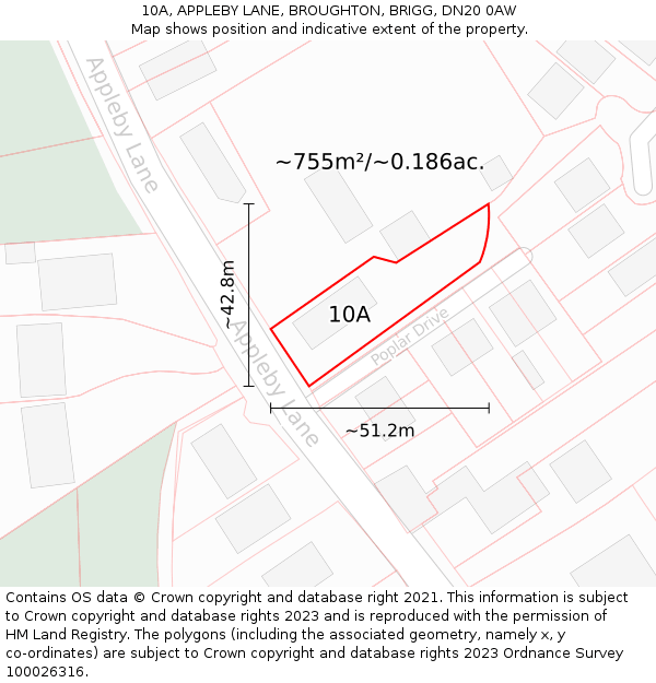 10A, APPLEBY LANE, BROUGHTON, BRIGG, DN20 0AW: Plot and title map