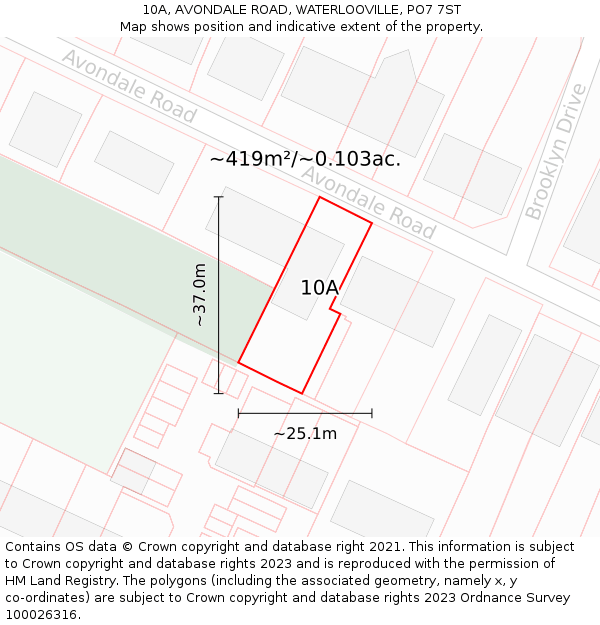 10A, AVONDALE ROAD, WATERLOOVILLE, PO7 7ST: Plot and title map