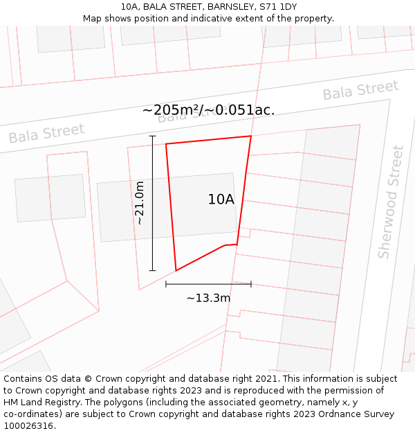 10A, BALA STREET, BARNSLEY, S71 1DY: Plot and title map