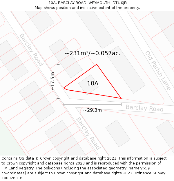 10A, BARCLAY ROAD, WEYMOUTH, DT4 0JB: Plot and title map