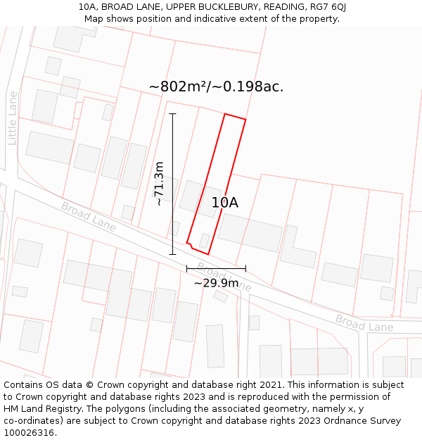 10A, BROAD LANE, UPPER BUCKLEBURY, READING, RG7 6QJ: Plot and title map