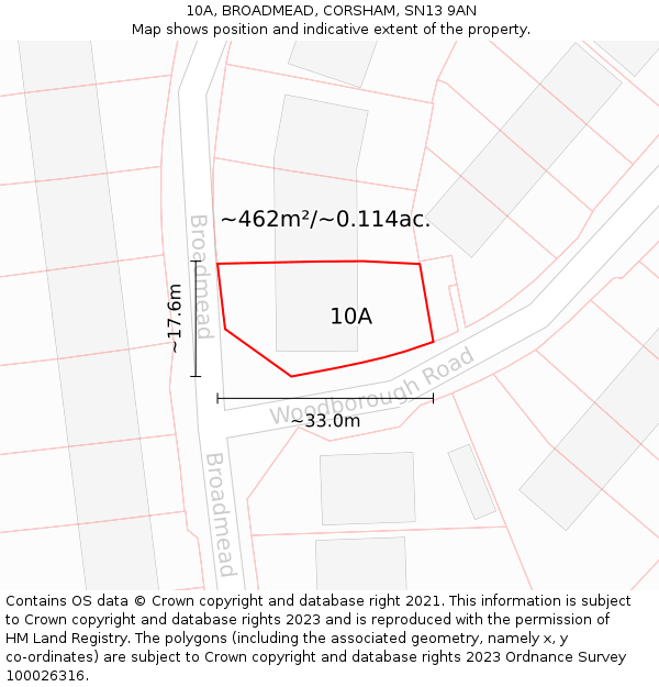 10A, BROADMEAD, CORSHAM, SN13 9AN: Plot and title map