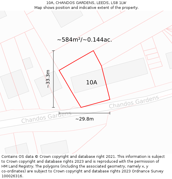 10A, CHANDOS GARDENS, LEEDS, LS8 1LW: Plot and title map
