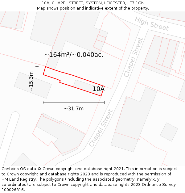 10A, CHAPEL STREET, SYSTON, LEICESTER, LE7 1GN: Plot and title map