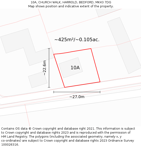 10A, CHURCH WALK, HARROLD, BEDFORD, MK43 7DG: Plot and title map