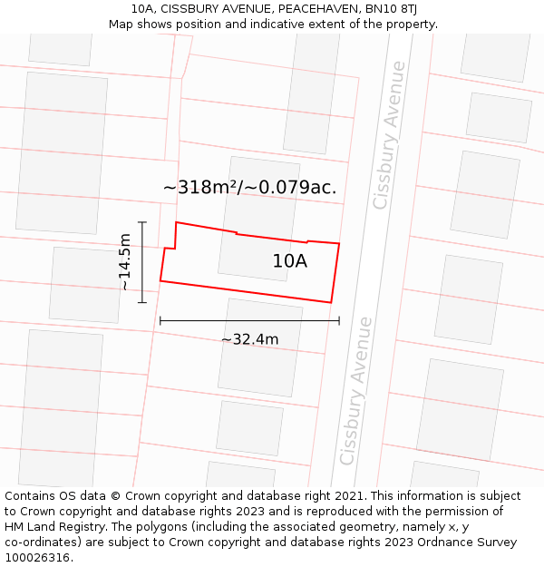 10A, CISSBURY AVENUE, PEACEHAVEN, BN10 8TJ: Plot and title map