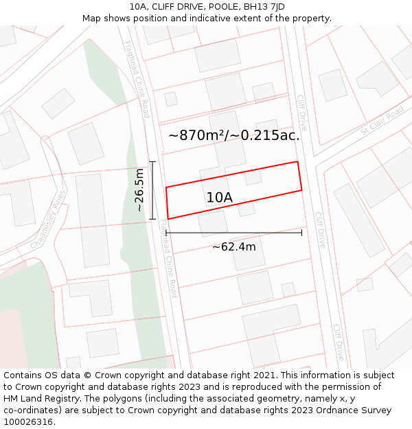 10A, CLIFF DRIVE, POOLE, BH13 7JD: Plot and title map