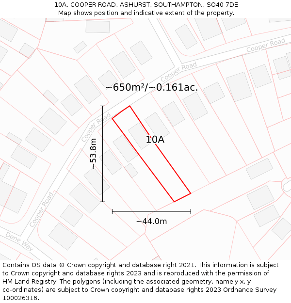 10A, COOPER ROAD, ASHURST, SOUTHAMPTON, SO40 7DE: Plot and title map