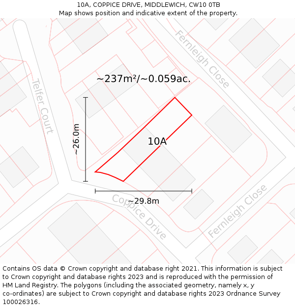 10A, COPPICE DRIVE, MIDDLEWICH, CW10 0TB: Plot and title map