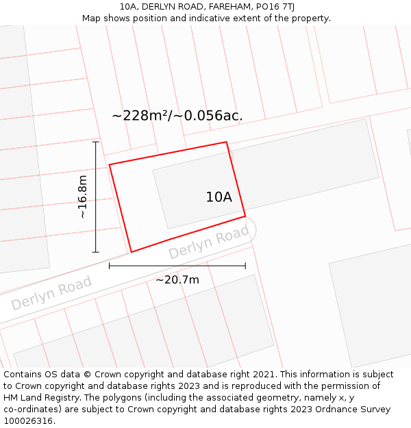 10A, DERLYN ROAD, FAREHAM, PO16 7TJ: Plot and title map