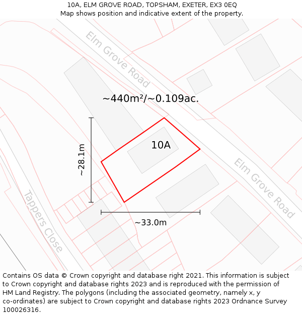 10A, ELM GROVE ROAD, TOPSHAM, EXETER, EX3 0EQ: Plot and title map