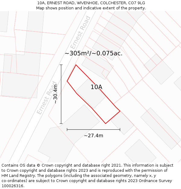 10A, ERNEST ROAD, WIVENHOE, COLCHESTER, CO7 9LG: Plot and title map