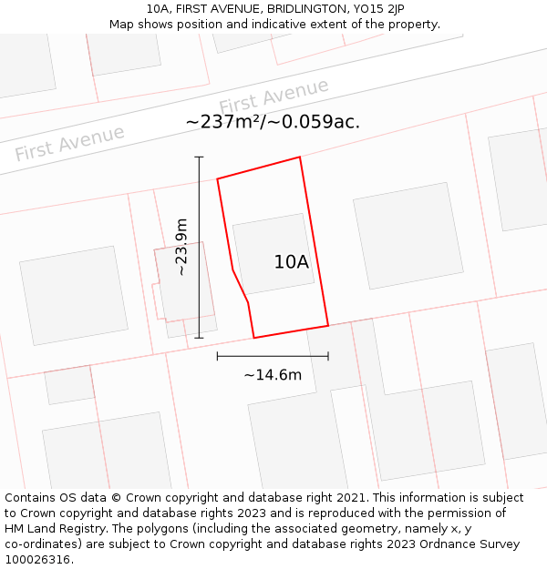 10A, FIRST AVENUE, BRIDLINGTON, YO15 2JP: Plot and title map