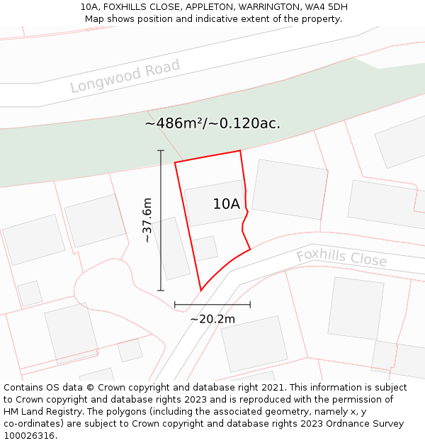 10A, FOXHILLS CLOSE, APPLETON, WARRINGTON, WA4 5DH: Plot and title map