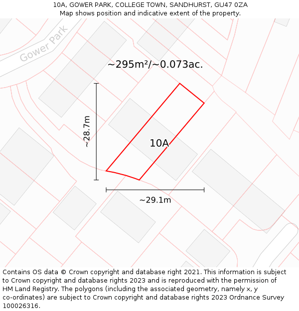 10A, GOWER PARK, COLLEGE TOWN, SANDHURST, GU47 0ZA: Plot and title map