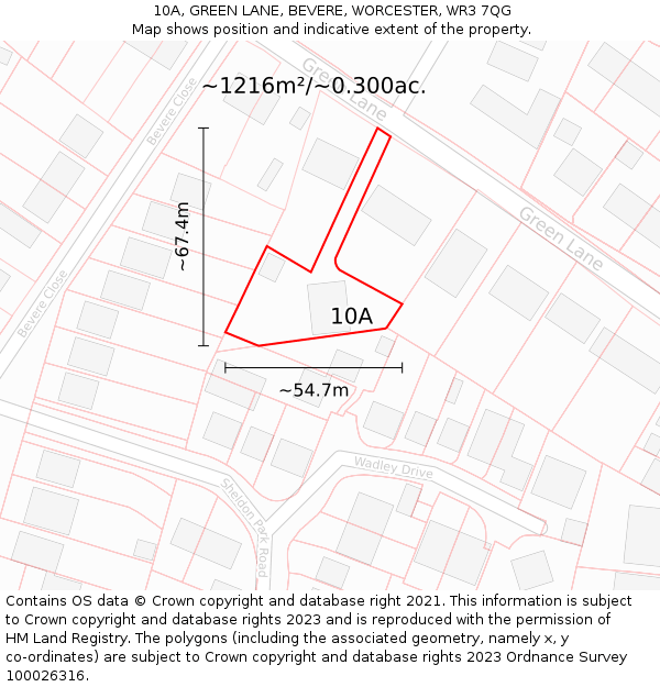 10A, GREEN LANE, BEVERE, WORCESTER, WR3 7QG: Plot and title map