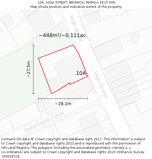 10A, HIGH STREET, BENWICK, MARCH, PE15 0XA: Plot and title map