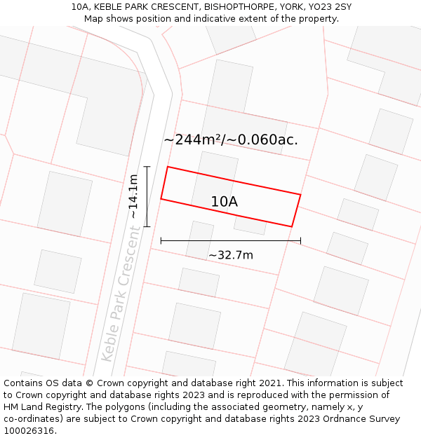 10A, KEBLE PARK CRESCENT, BISHOPTHORPE, YORK, YO23 2SY: Plot and title map