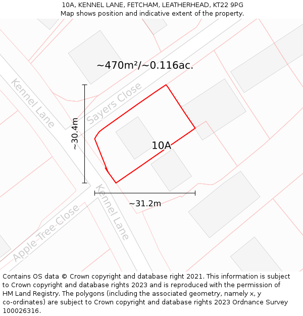 10A, KENNEL LANE, FETCHAM, LEATHERHEAD, KT22 9PG: Plot and title map