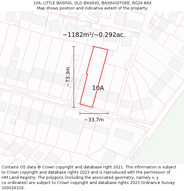 10A, LITTLE BASING, OLD BASING, BASINGSTOKE, RG24 8AX: Plot and title map