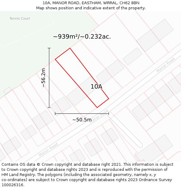 10A, MANOR ROAD, EASTHAM, WIRRAL, CH62 8BN: Plot and title map