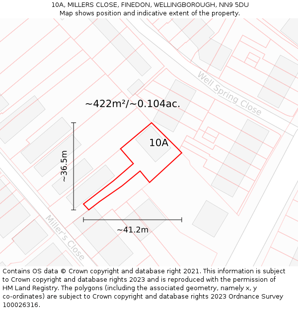 10A, MILLERS CLOSE, FINEDON, WELLINGBOROUGH, NN9 5DU: Plot and title map