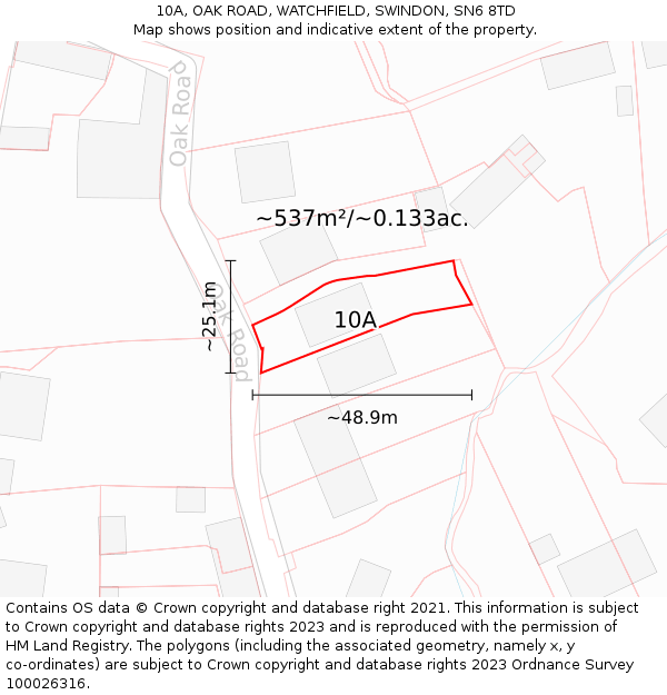 10A, OAK ROAD, WATCHFIELD, SWINDON, SN6 8TD: Plot and title map