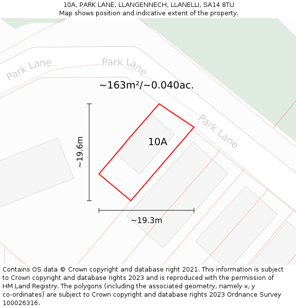 10A, PARK LANE, LLANGENNECH, LLANELLI, SA14 8TU: Plot and title map