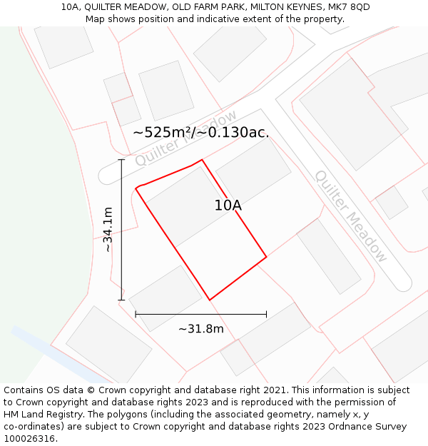 10A, QUILTER MEADOW, OLD FARM PARK, MILTON KEYNES, MK7 8QD: Plot and title map