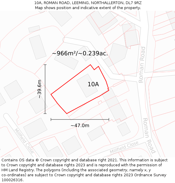 10A, ROMAN ROAD, LEEMING, NORTHALLERTON, DL7 9RZ: Plot and title map