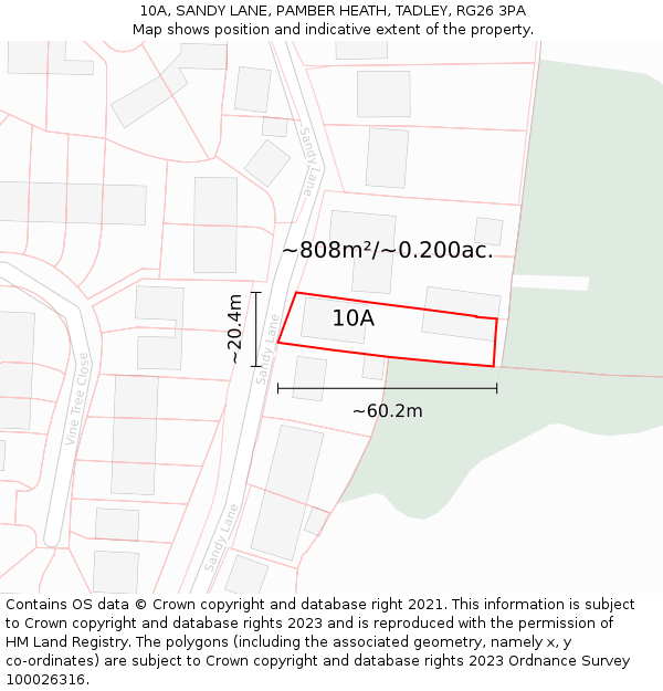 10A, SANDY LANE, PAMBER HEATH, TADLEY, RG26 3PA: Plot and title map