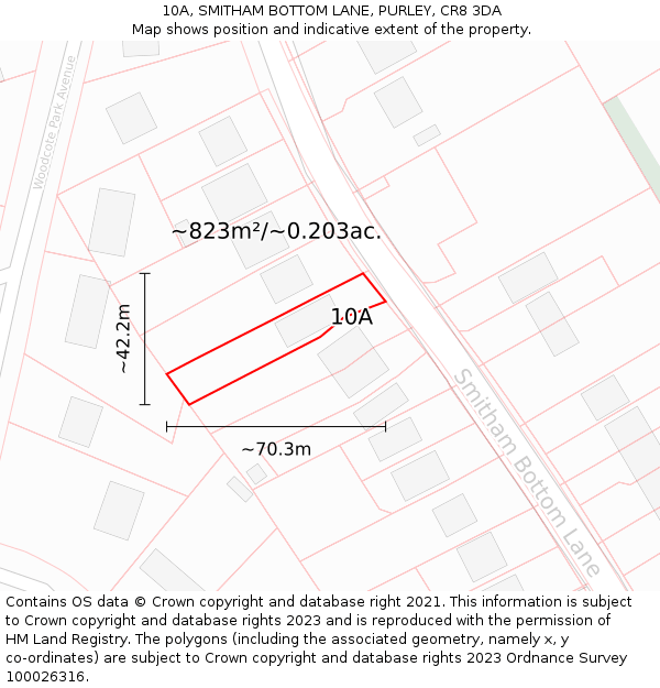 10A, SMITHAM BOTTOM LANE, PURLEY, CR8 3DA: Plot and title map