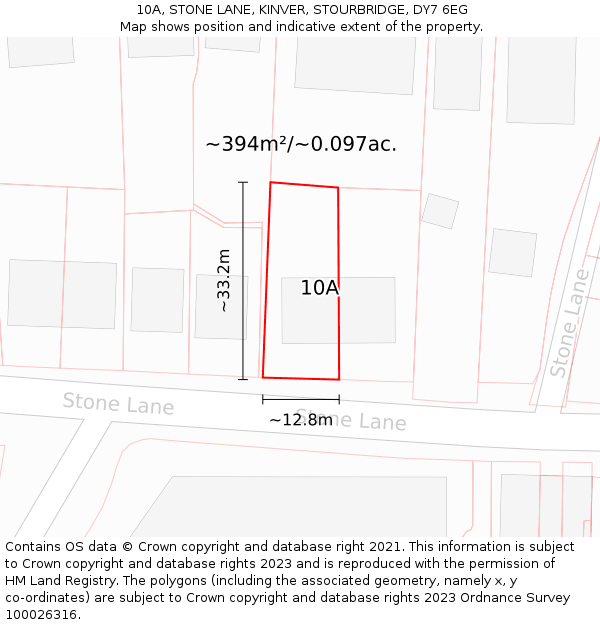 10A, STONE LANE, KINVER, STOURBRIDGE, DY7 6EG: Plot and title map