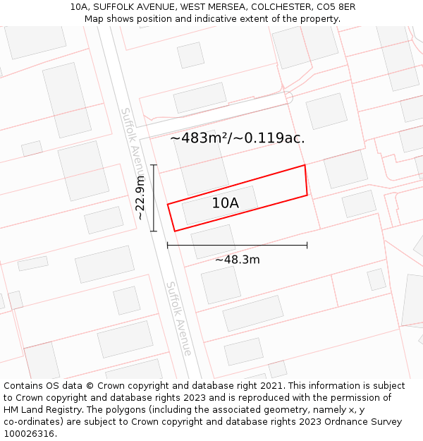 10A, SUFFOLK AVENUE, WEST MERSEA, COLCHESTER, CO5 8ER: Plot and title map
