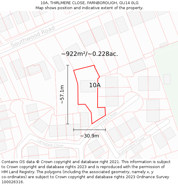 10A, THIRLMERE CLOSE, FARNBOROUGH, GU14 0LG: Plot and title map