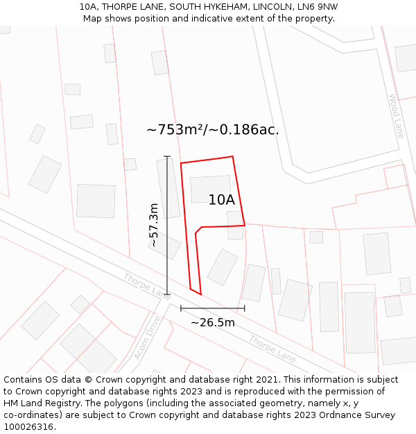 10A, THORPE LANE, SOUTH HYKEHAM, LINCOLN, LN6 9NW: Plot and title map