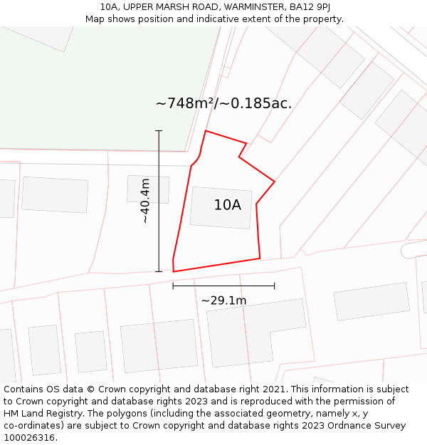 10A, UPPER MARSH ROAD, WARMINSTER, BA12 9PJ: Plot and title map