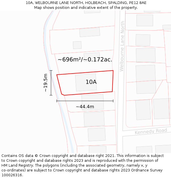 10A, WELBOURNE LANE NORTH, HOLBEACH, SPALDING, PE12 8AE: Plot and title map