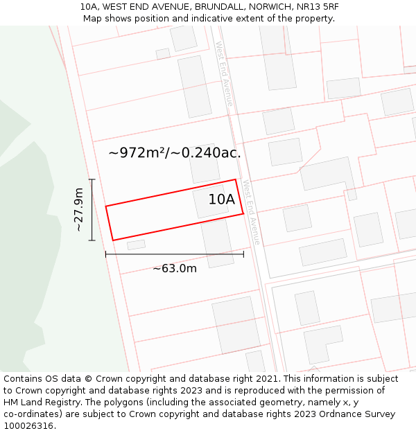 10A, WEST END AVENUE, BRUNDALL, NORWICH, NR13 5RF: Plot and title map