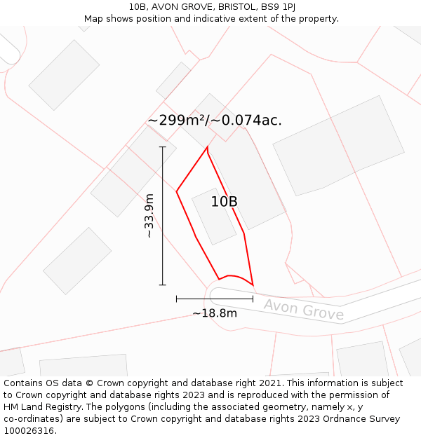 10B, AVON GROVE, BRISTOL, BS9 1PJ: Plot and title map