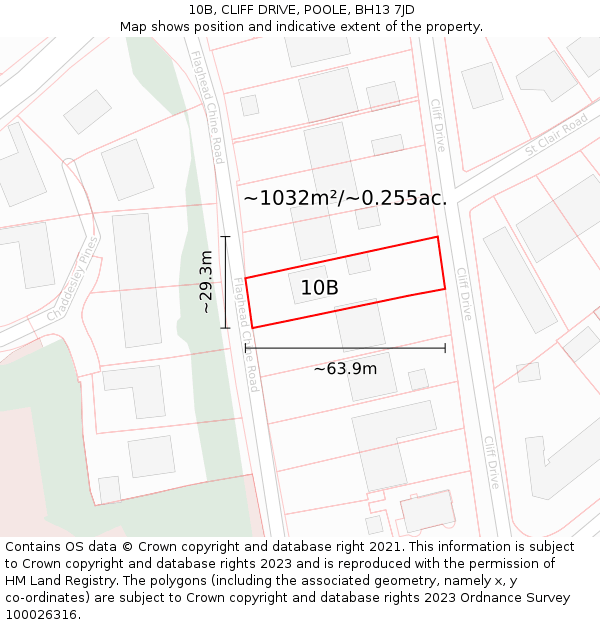 10B, CLIFF DRIVE, POOLE, BH13 7JD: Plot and title map