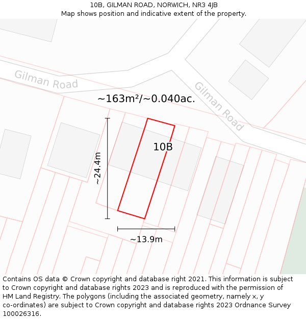 10B, GILMAN ROAD, NORWICH, NR3 4JB: Plot and title map