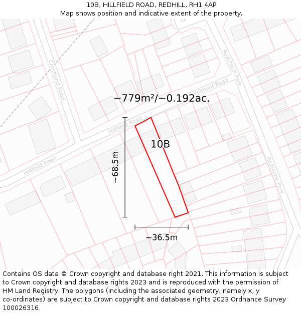 10B, HILLFIELD ROAD, REDHILL, RH1 4AP: Plot and title map