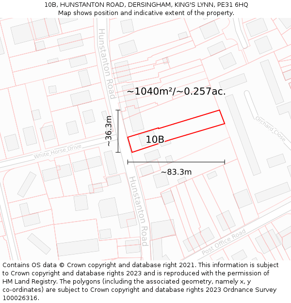 10B, HUNSTANTON ROAD, DERSINGHAM, KING'S LYNN, PE31 6HQ: Plot and title map