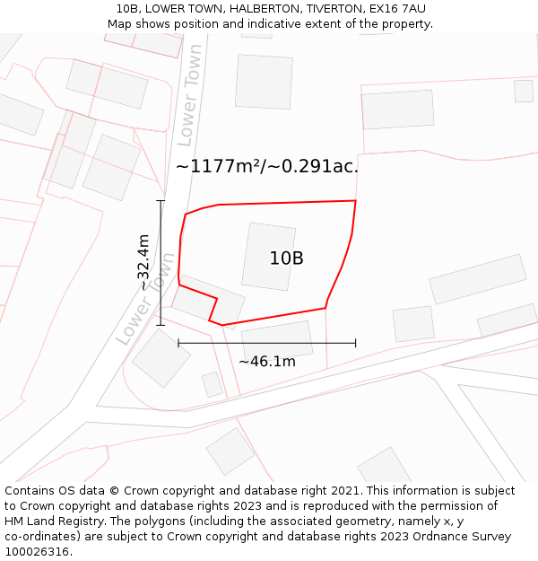 10B, LOWER TOWN, HALBERTON, TIVERTON, EX16 7AU: Plot and title map